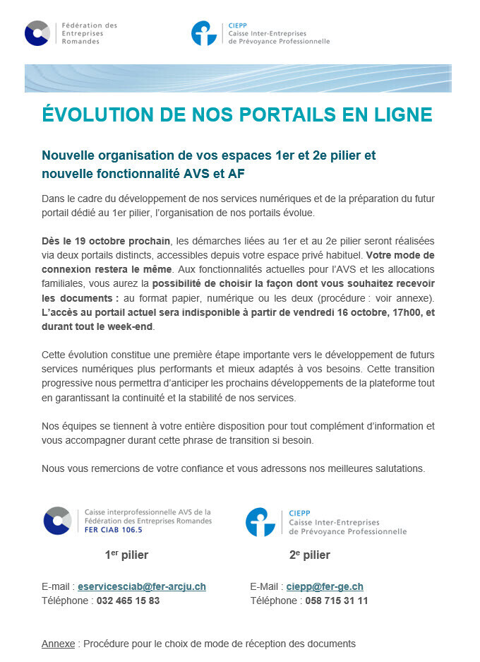 Evolution de nos portails en ligne