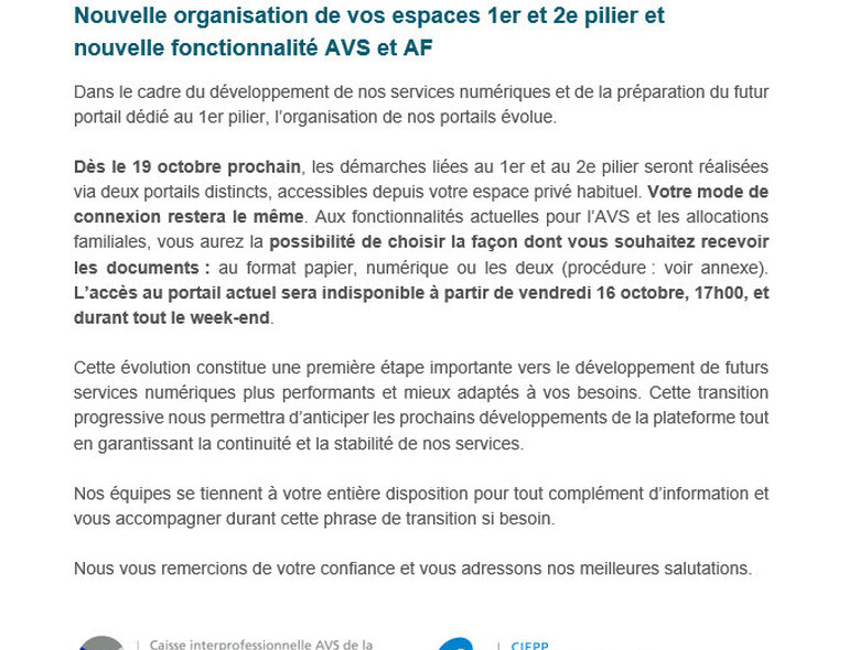 Evolution de nos portails en ligne